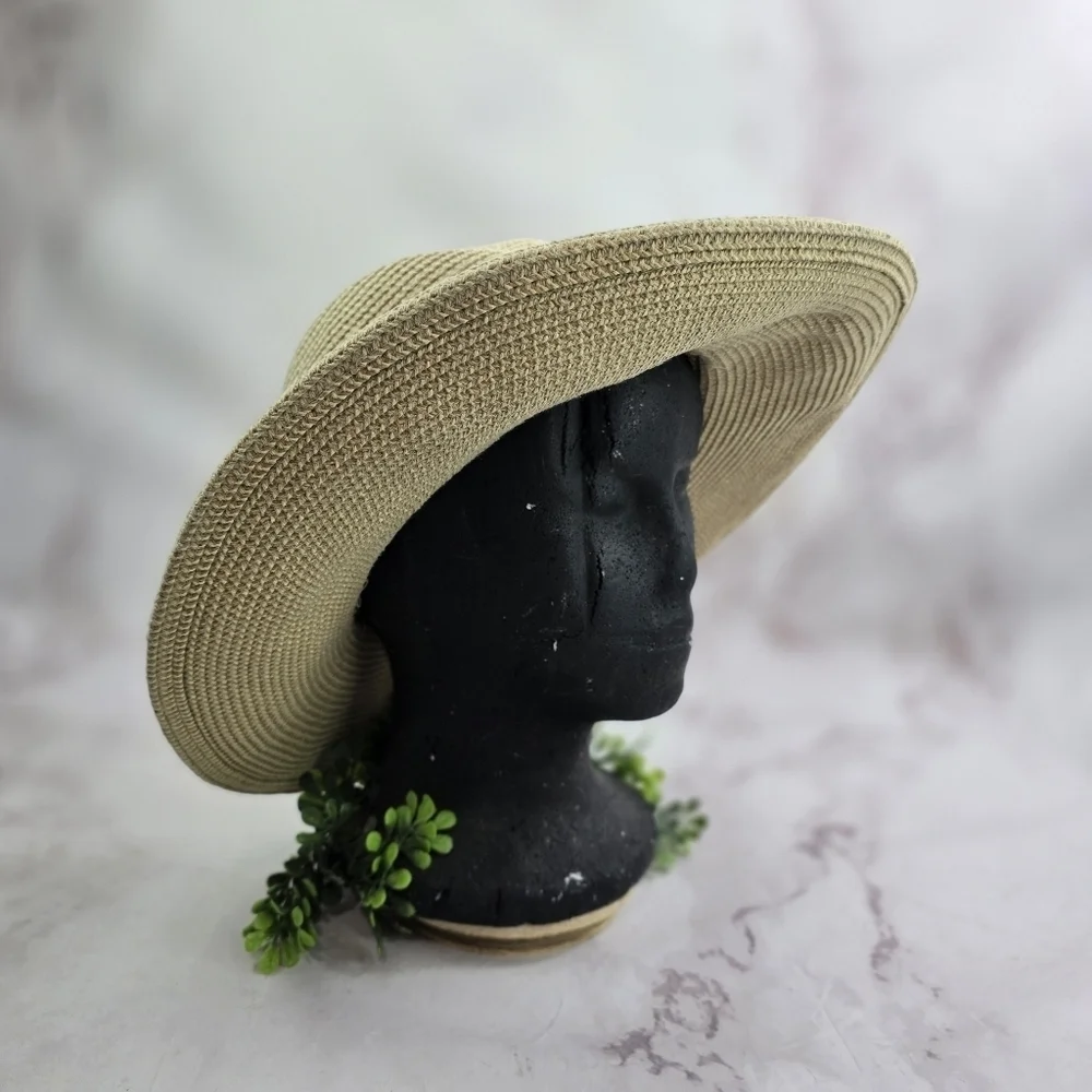 Vintage Sun Hat Floppy 90s Ladies Wide Brim Beach Shade Fabric Soft Straw S M - Picture 2 of 8